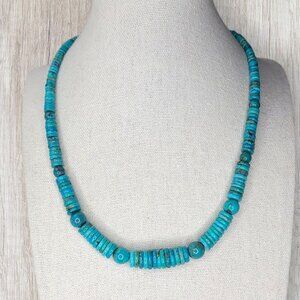 Jay King DTR Graduated Turquoise Disks  Sterling Silver Necklace 18-21"